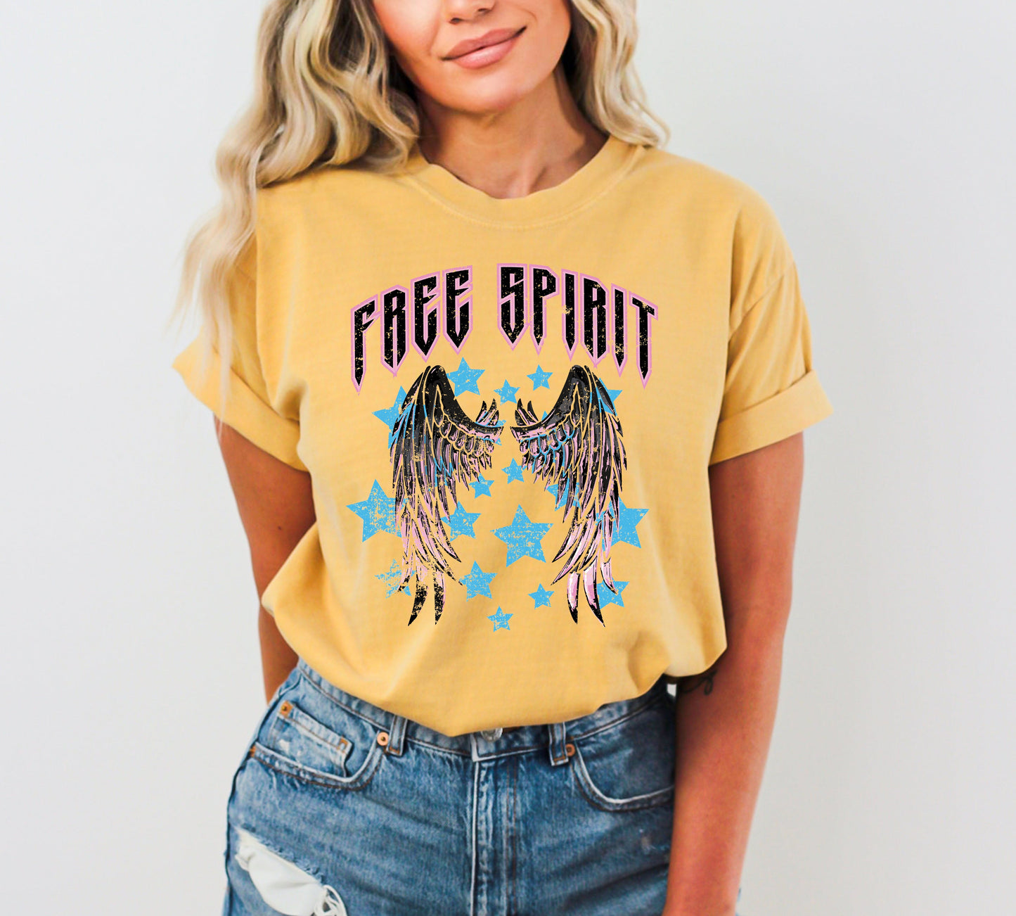 Free Spirit, Wings, Rock, Grunge, Stars, Concert Tee, 80s Rock Music, Tshirt Comfort Colors T-Shirt