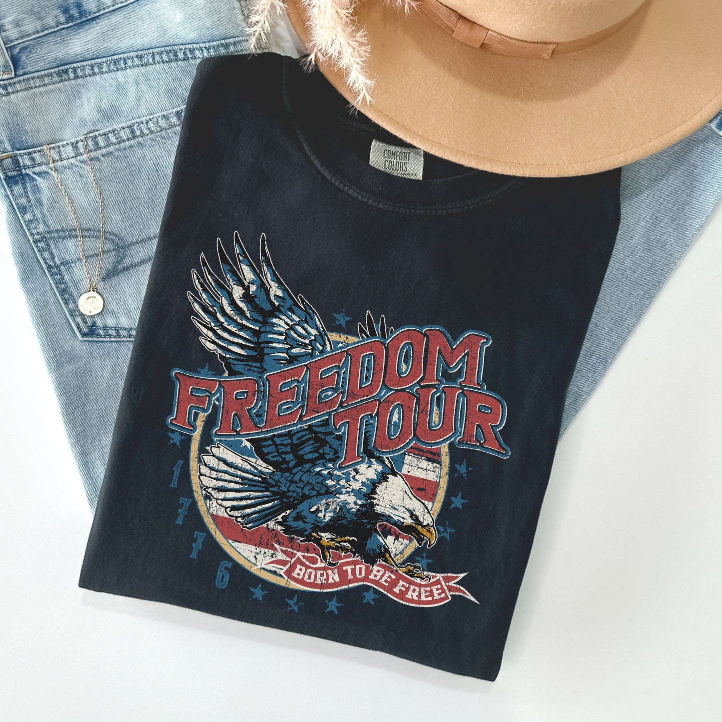 Freedom Tour, America, 1776, Flag, Fighter Jets, Tshirt Comfort Colors T-Shirt