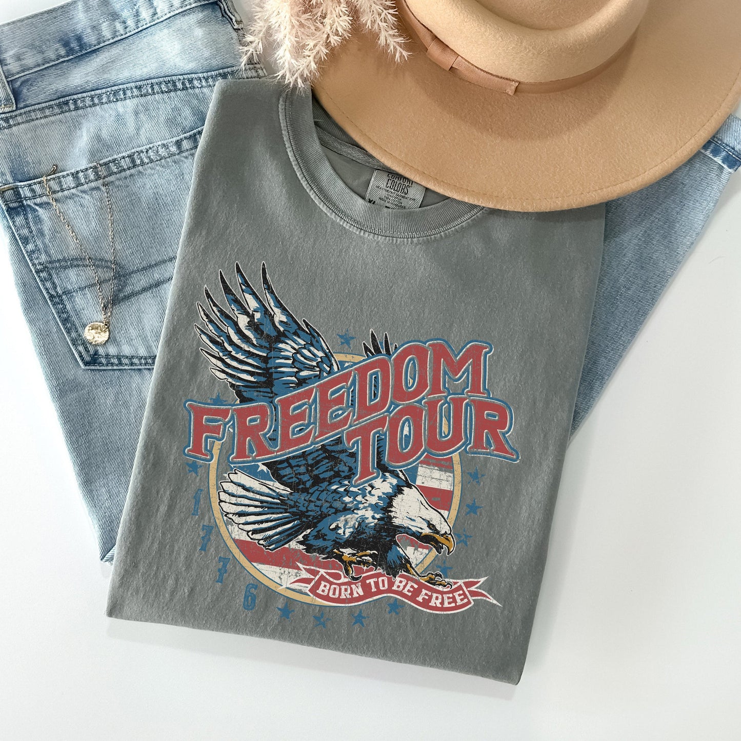 Freedom Tour, America, 1776, Flag, Fighter Jets, Tshirt Comfort Colors T-Shirt