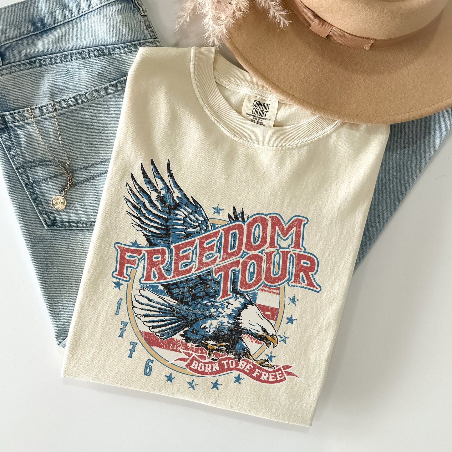 Freedom Tour, America, 1776, Flag, Fighter Jets, Tshirt Comfort Colors T-Shirt