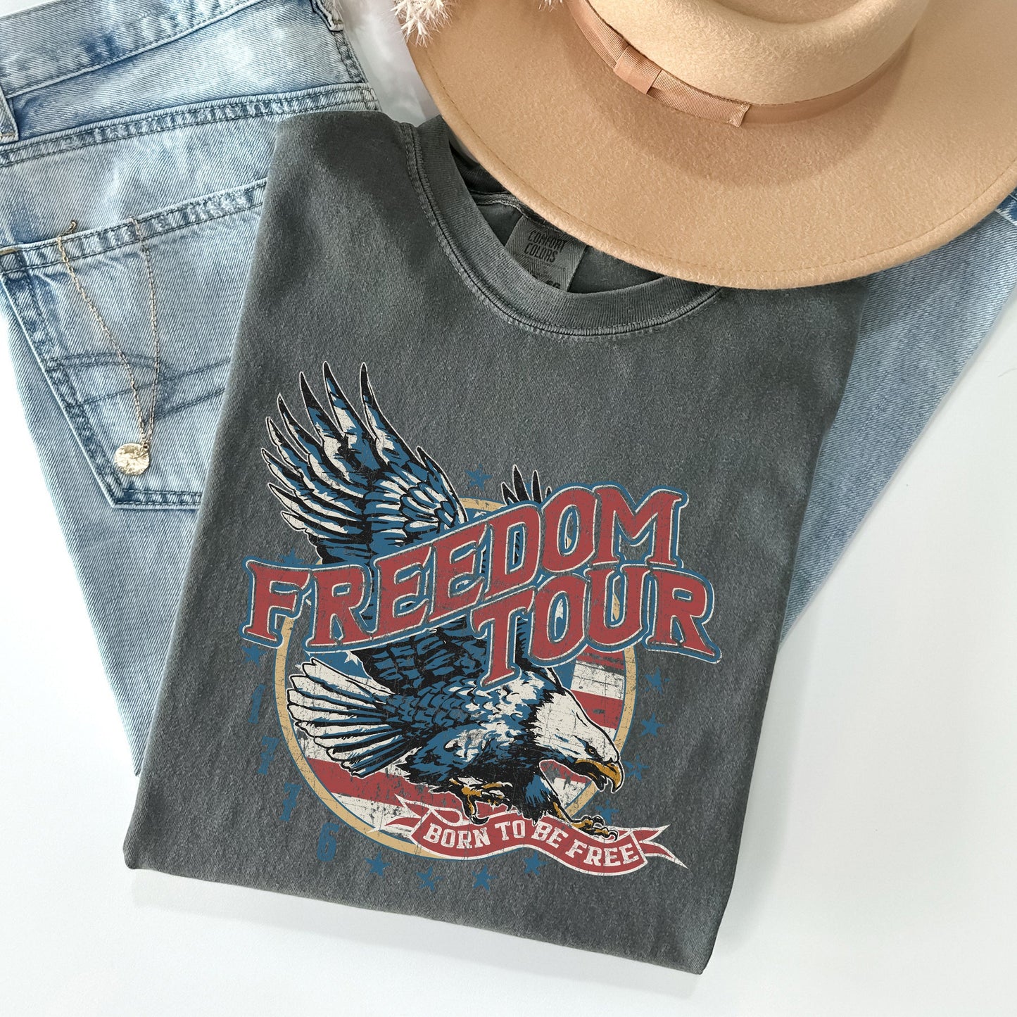 Freedom Tour, America, 1776, Flag, Fighter Jets, Tshirt Comfort Colors T-Shirt