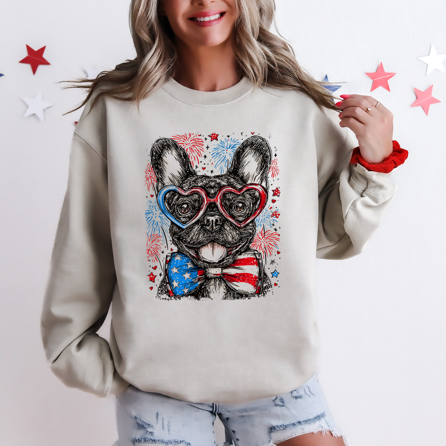 French Bulldog, Frenchie Patriotic Dog, USA, America, Pet Lover, 4th of July Sweatshirt