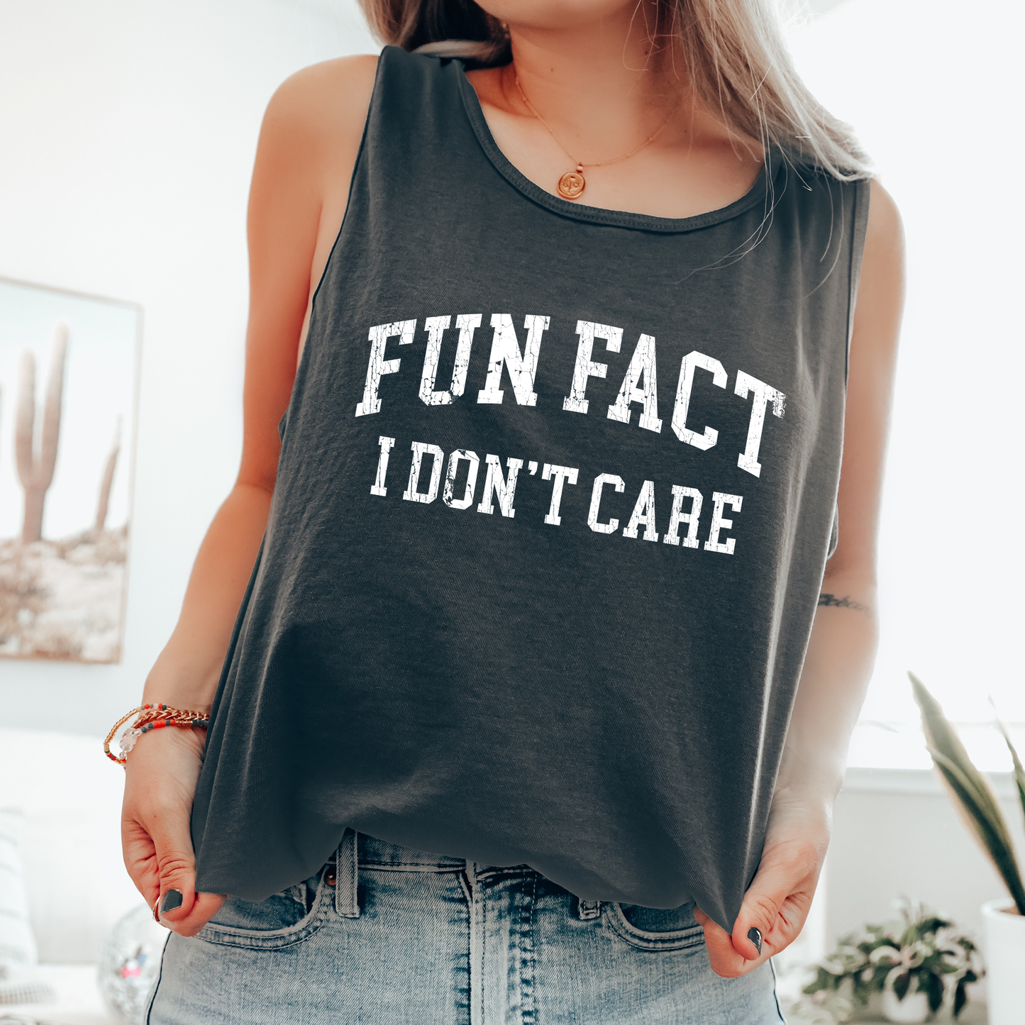 Fun Fact I Don't Care, Sassy, Sarcastic, Minimalist, Funny Comfort Colors Tank Top