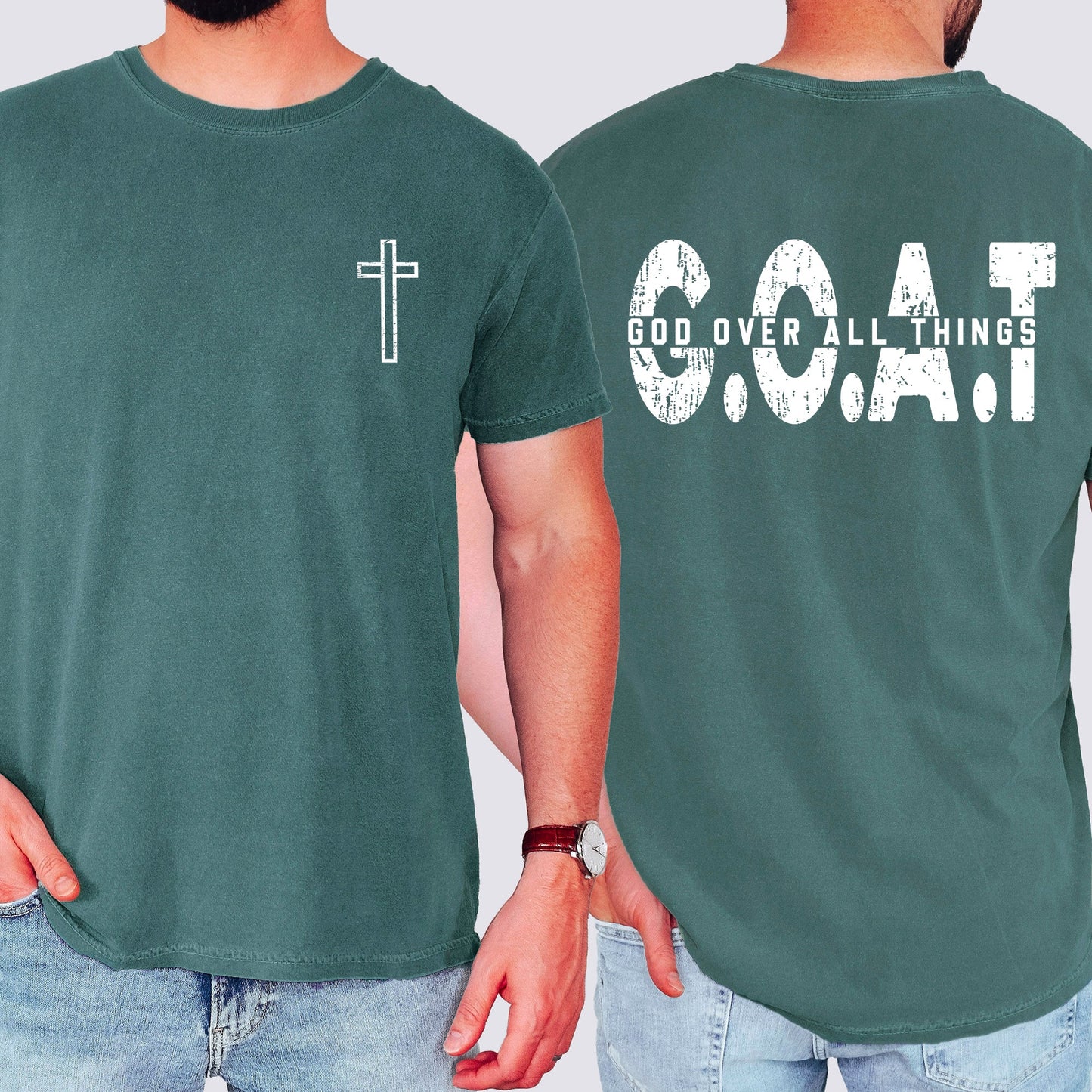 GOAT, God Over All Things, Cross, Christian, Jesus, Gospel, Faith, Saved Tshirt Comfort Colors T-Shirt