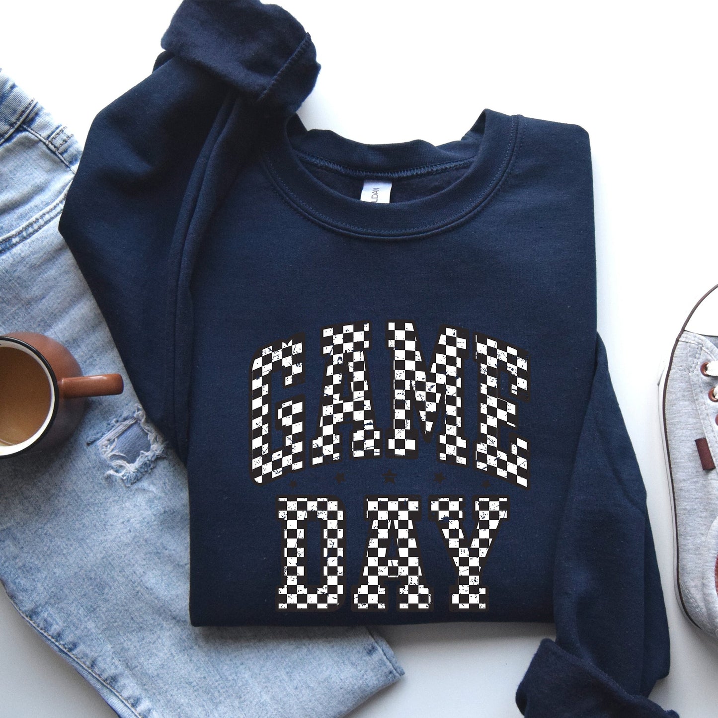 Game Day, Checkered, Football, Sports, Big Game, Touchdown, Tailgate Party Sweatshirt
