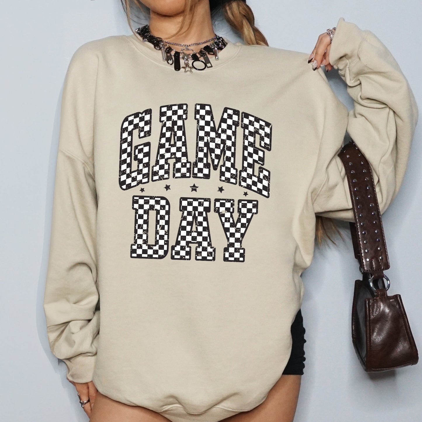 Game Day, Checkered, Football, Sports, Big Game, Touchdown, Tailgate Party Sweatshirt