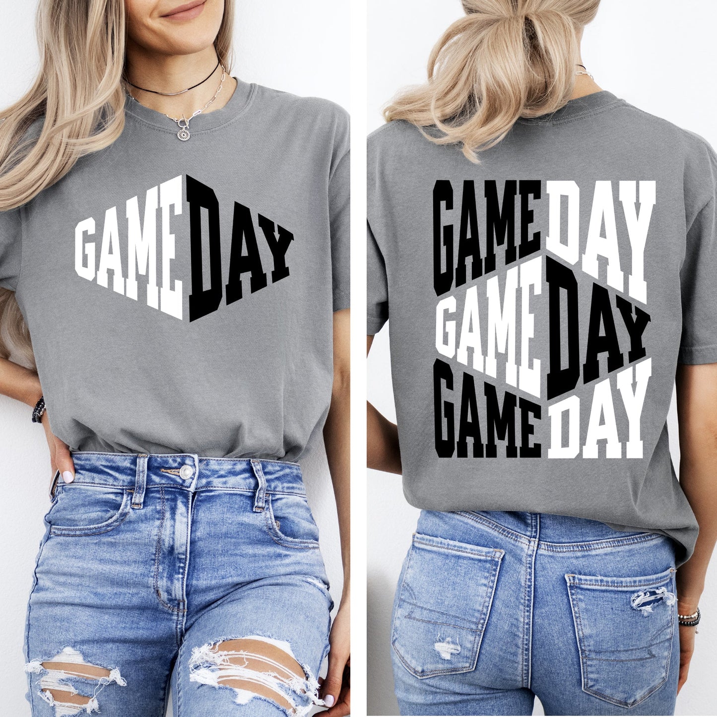 Game Day, Front and Back, Cheer, Football, Sports, Big Game, Touchdown, Tailgate Party Tshirt Comfort Colors T-Shirt
