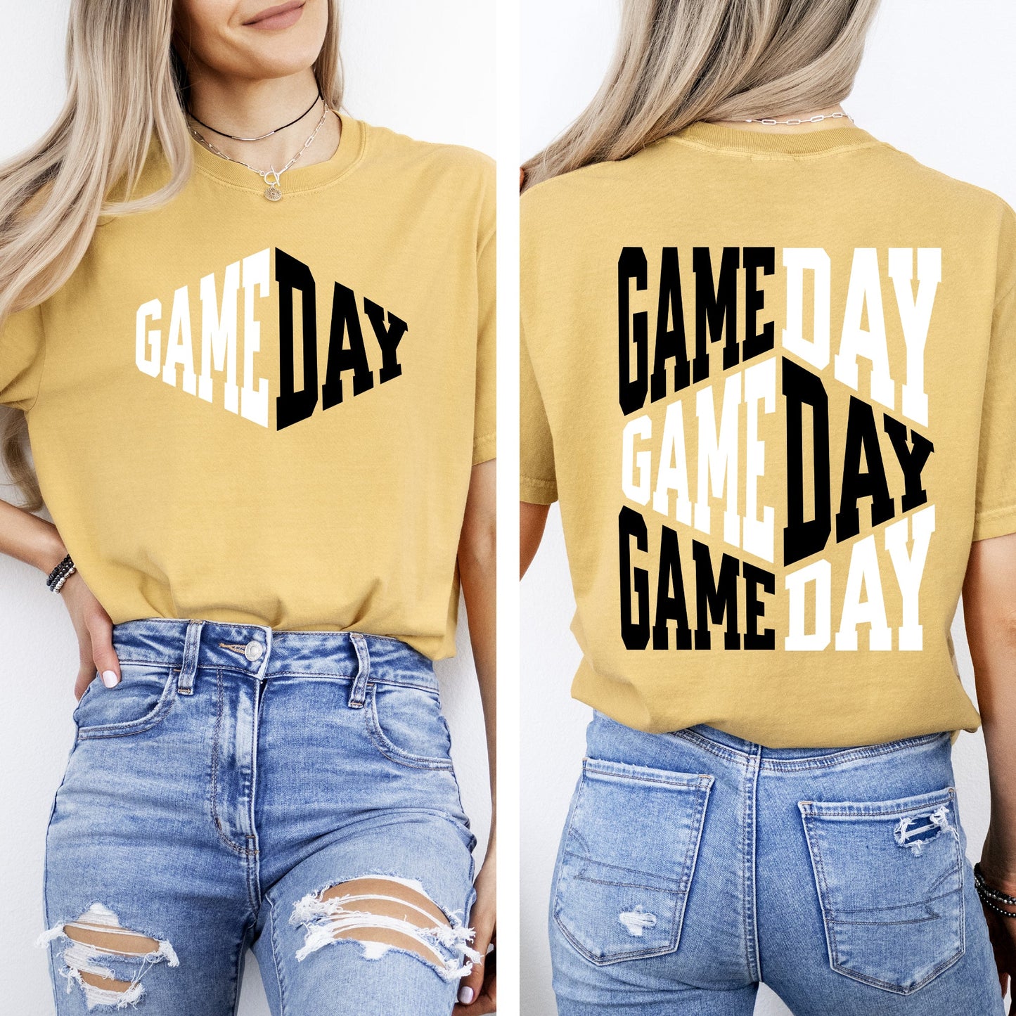 Game Day, Front and Back, Cheer, Football, Sports, Big Game, Touchdown, Tailgate Party Tshirt Comfort Colors T-Shirt