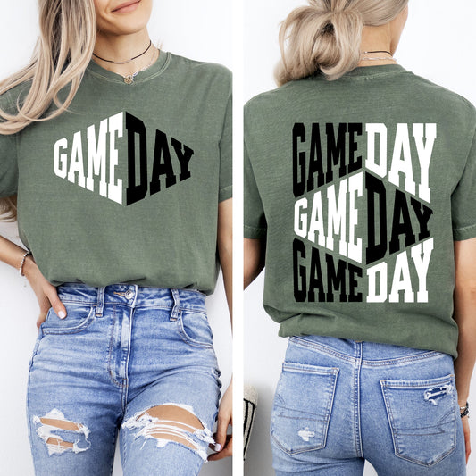Game Day, Front and Back, Cheer, Football, Sports, Big Game, Touchdown, Tailgate Party Tshirt Comfort Colors T-Shirt