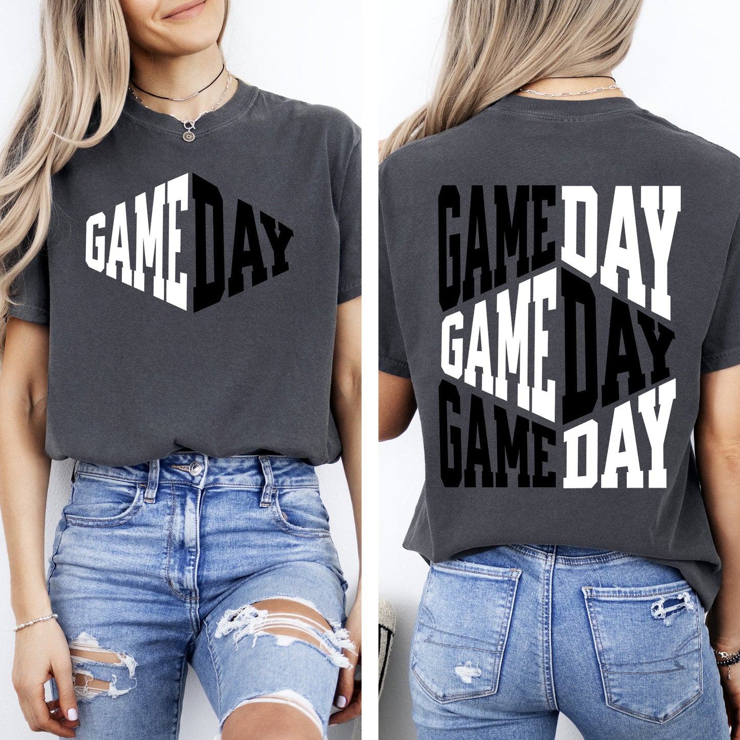 Game Day, Front and Back, Cheer, Football, Sports, Big Game, Touchdown, Tailgate Party Tshirt Comfort Colors T-Shirt
