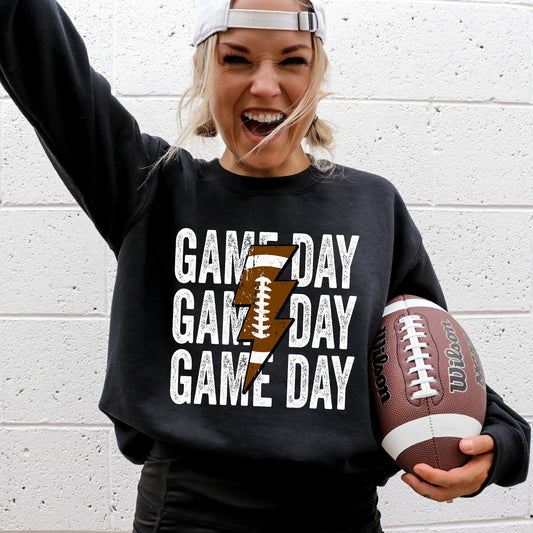 Game Day, Lightening Bolt, Football, Sports, Big Game, Touchdown, Tailgate Party Sweatshirt