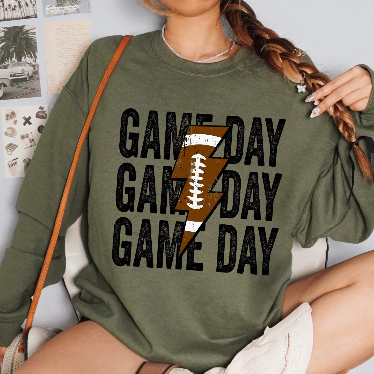 Game Day, Lightening Bolt, Football, Sports, Big Game, Touchdown, Tailgate Party Sweatshirt