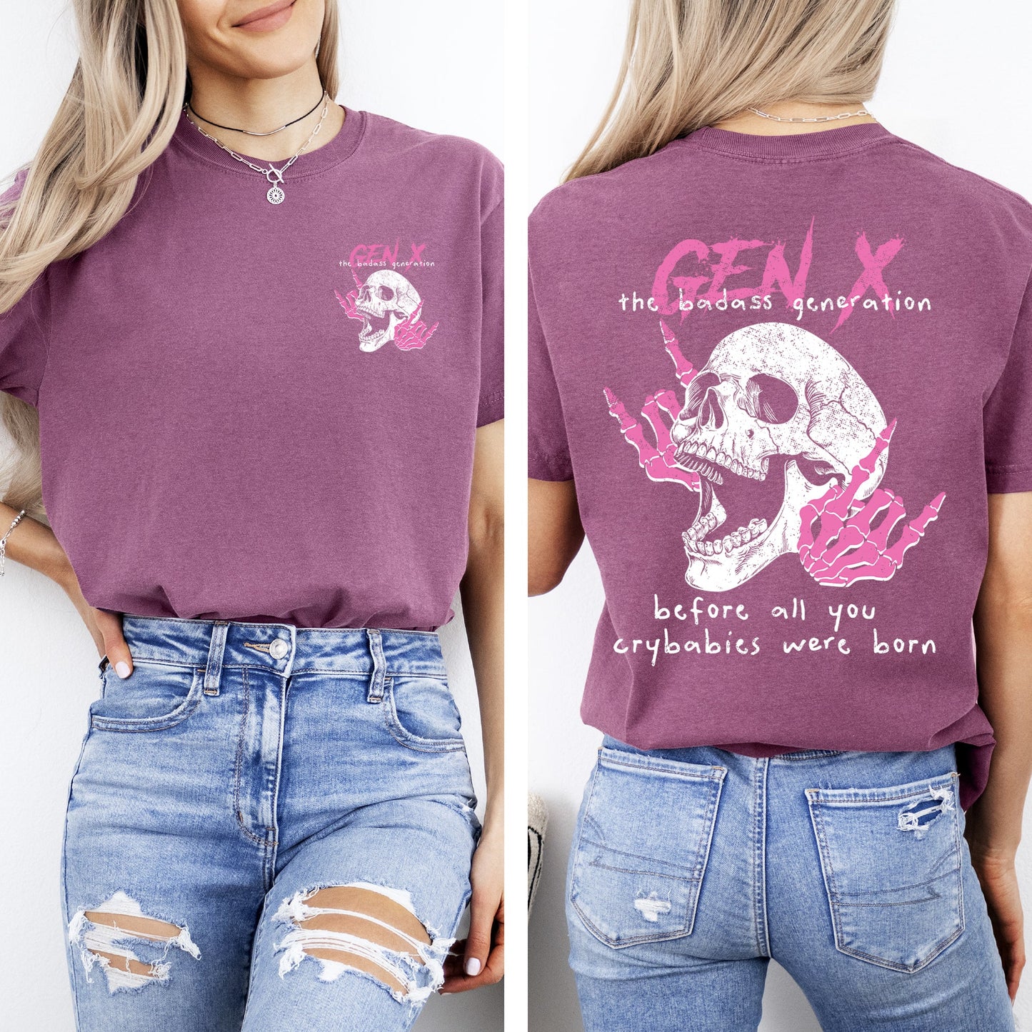 Gen X, Badass Generation, Skeleton, Funny, Front and Back, Comfort Colors T-Shirt