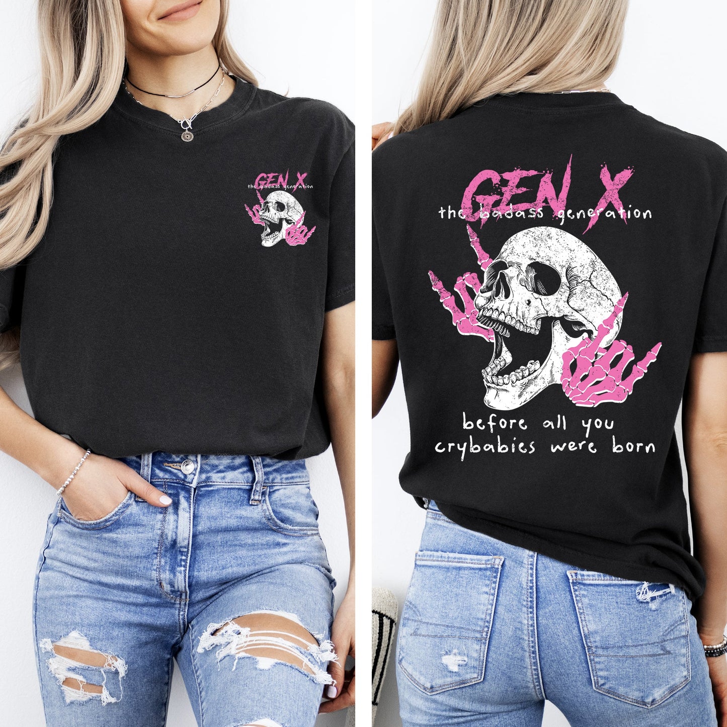 Gen X, Badass Generation, Skeleton, Funny, Front and Back, Comfort Colors T-Shirt