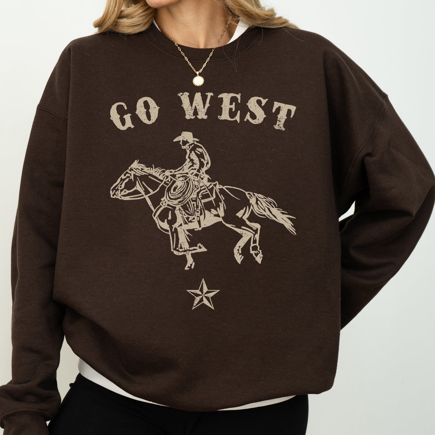 Go West, Cowboy, Horse, Western, Retro, Vintage, Sweatshirt
