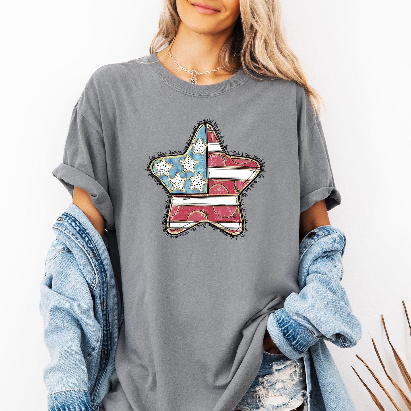 God Bless America Star, Patriotic, Flag, USA, America, 4th of July Tshirt Comfort Colors T-Shirt