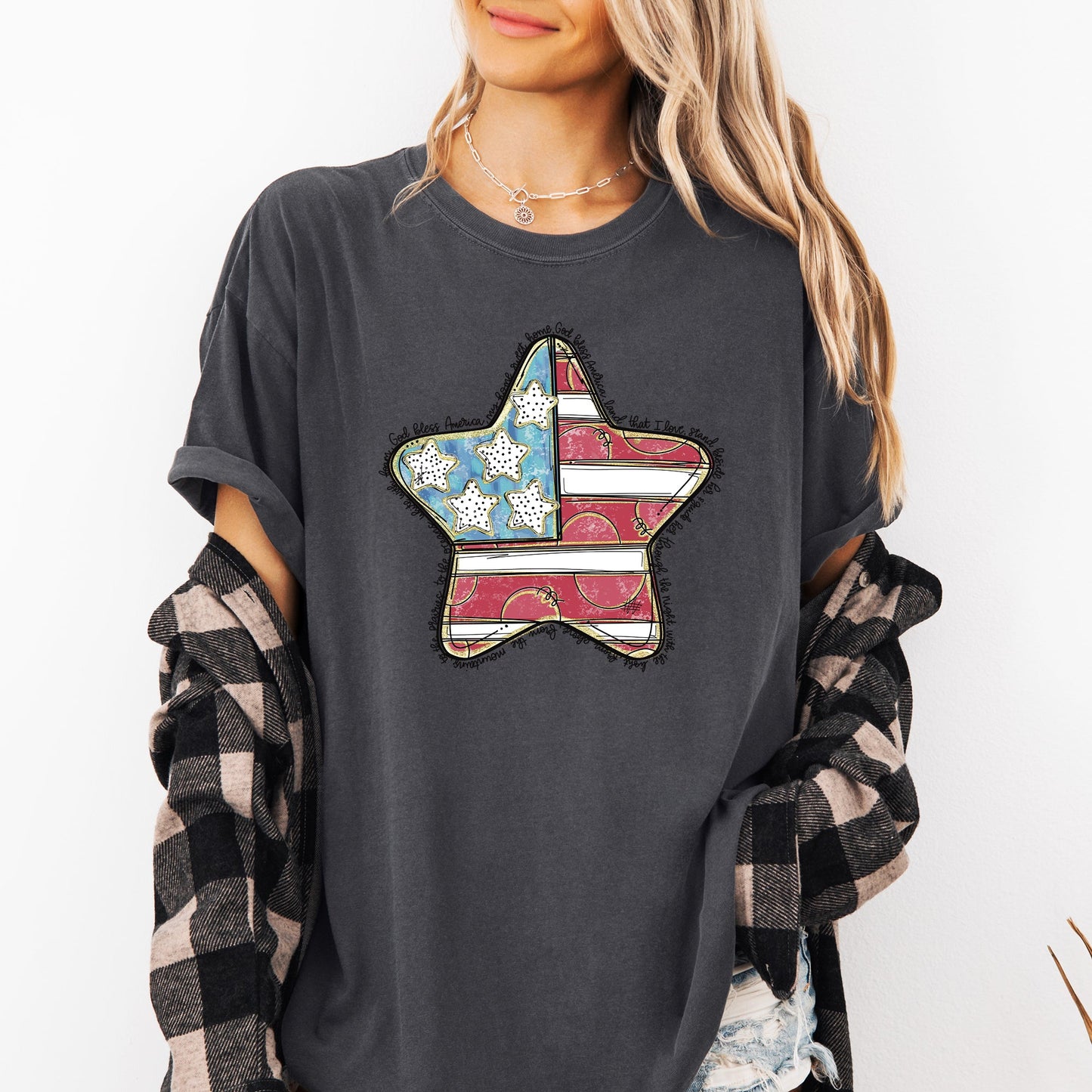 God Bless America Star, Patriotic, Flag, USA, America, 4th of July Tshirt Comfort Colors T-Shirt