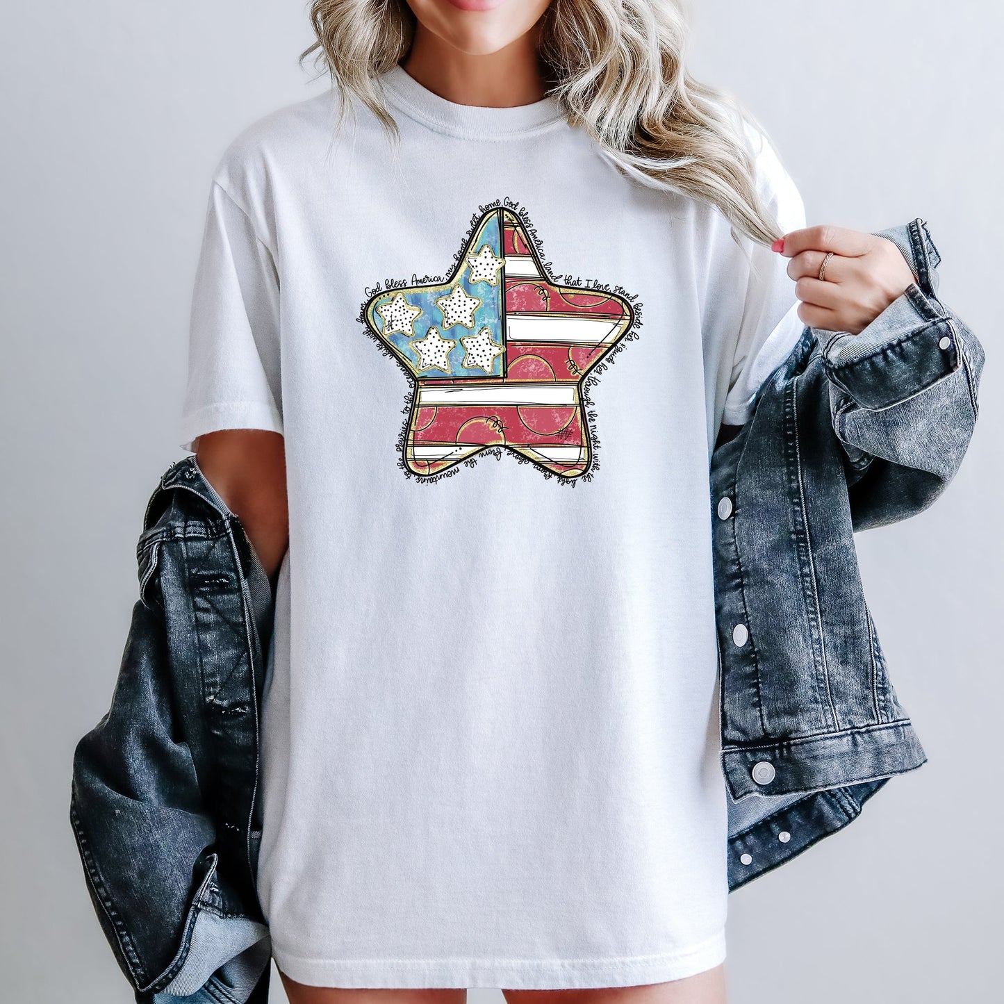 God Bless America Star, Patriotic, Flag, USA, America, 4th of July Tshirt Comfort Colors T-Shirt