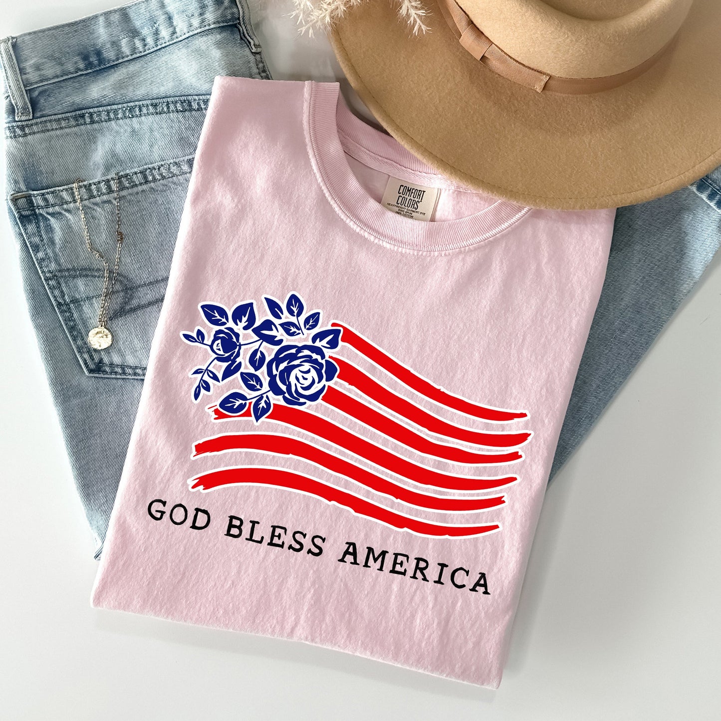 God Bless America, Flower Flag, Patriotic Tshirt Comfort Colors T-Shirt