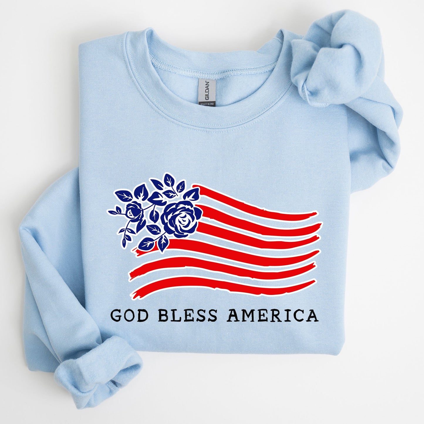 God Bless America, Flower Flag, 4th of July Sweatshirt