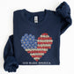 God Bless America, Flowers, Flag Heart, Patriotic Sweatshirt