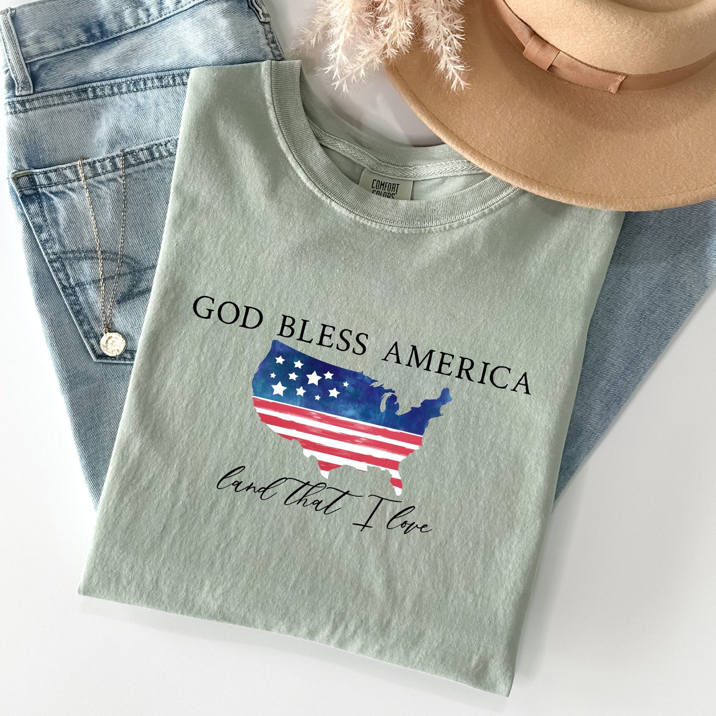 God Bless America, Land That I Love, USA Flag Tshirt Comfort Colors T-Shirt