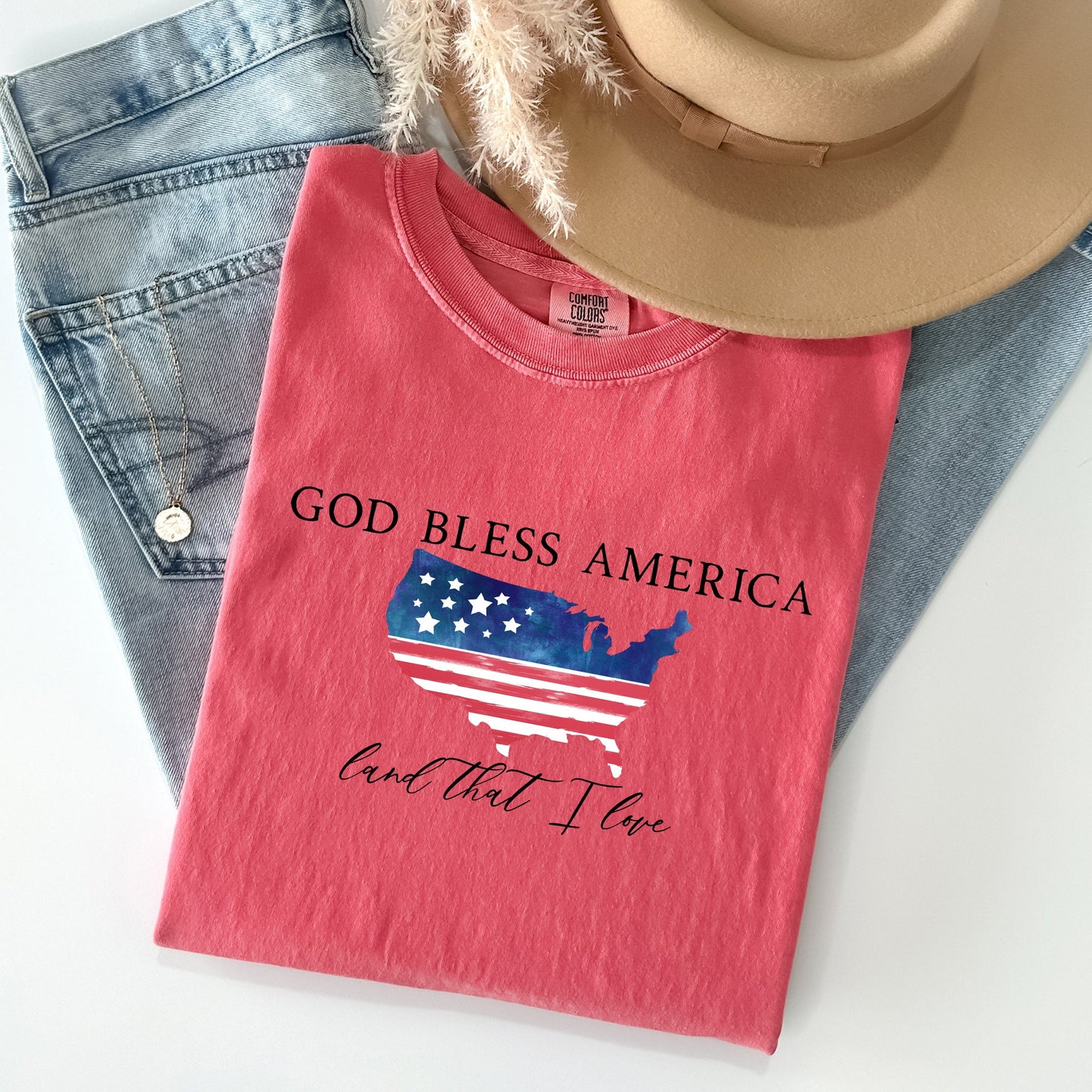God Bless America, Land That I Love, USA Flag Tshirt Comfort Colors T-Shirt
