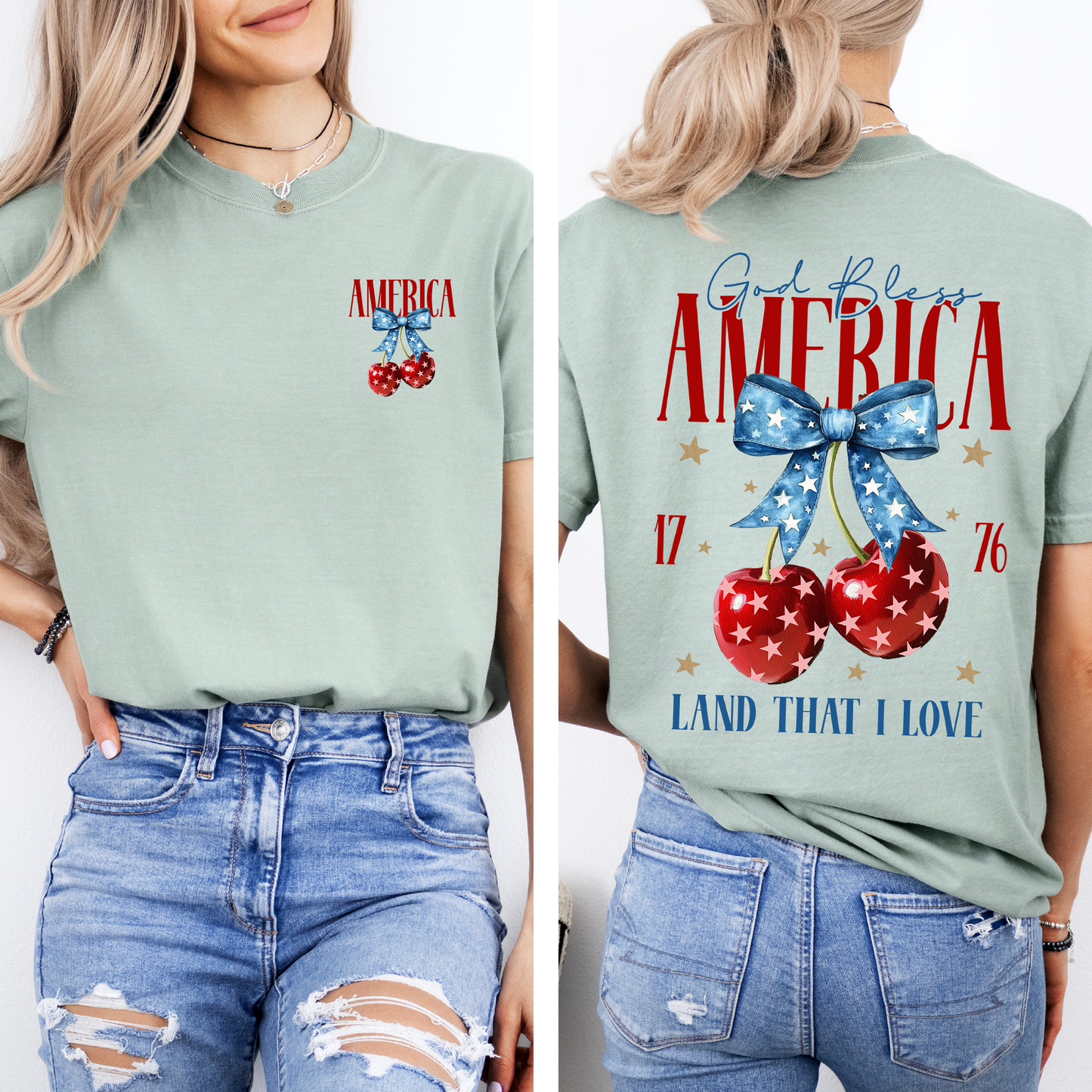 God Bless America, Patriotic, Cherries, USA, Fourth Of July, Comfort Colors T-Shirt