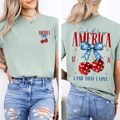 God Bless America, Patriotic, Cherries, USA, Fourth Of July, Comfort Colors T-Shirt