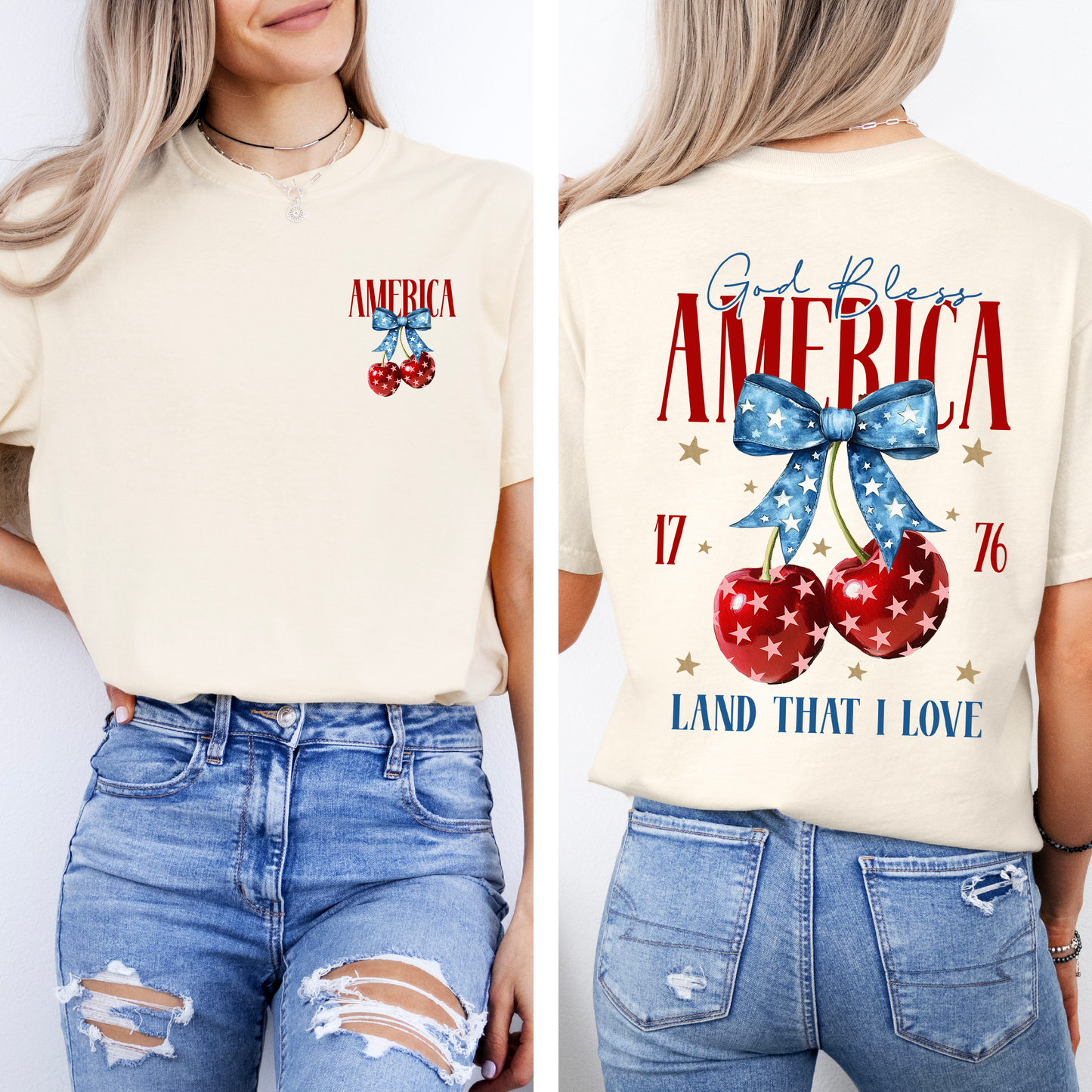 God Bless America, Patriotic, Cherries, USA, Fourth Of July, Comfort Colors T-Shirt