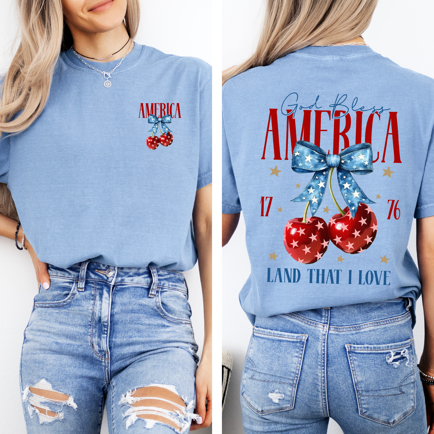 God Bless America, Patriotic, Cherries, USA, Fourth Of July, Comfort Colors T-Shirt