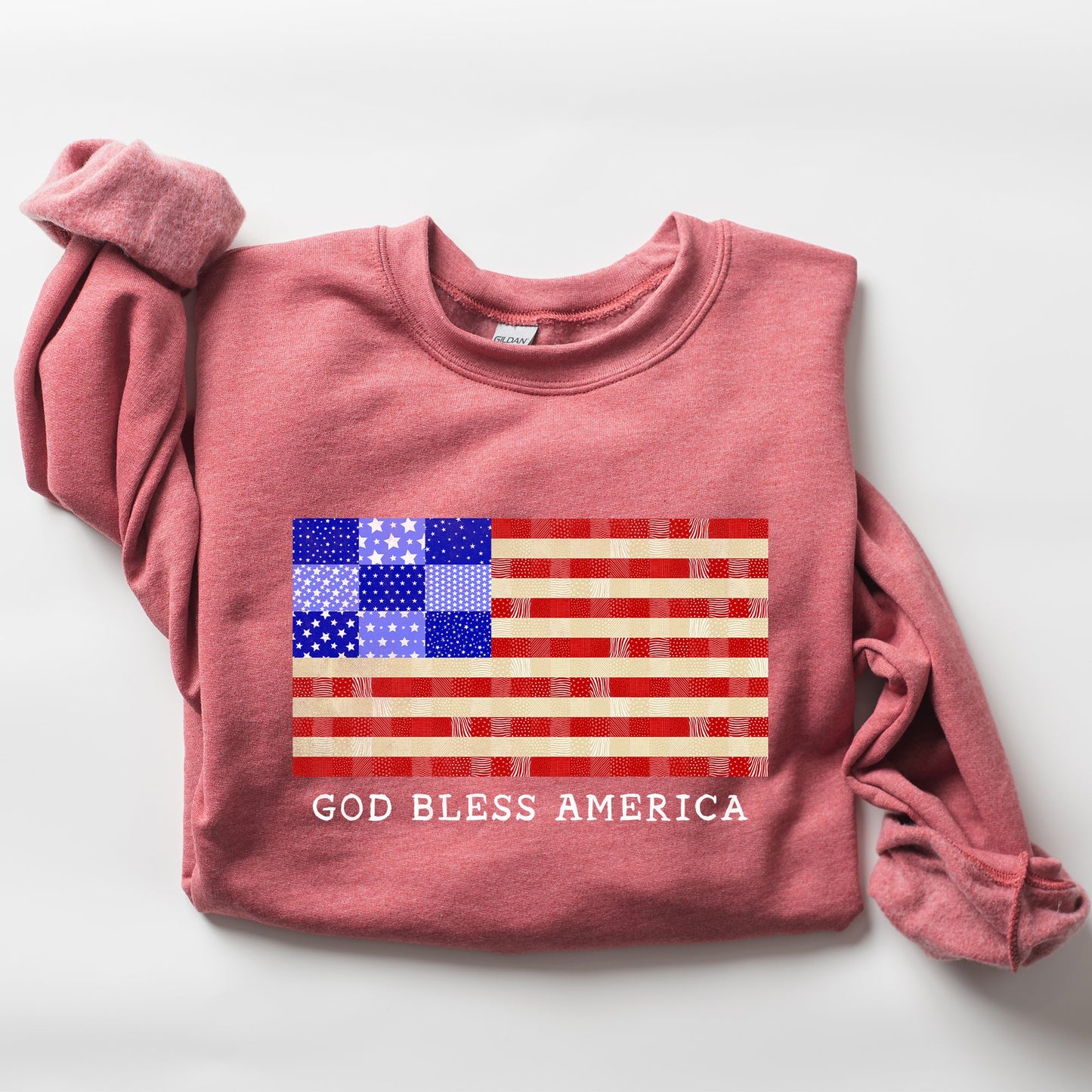 God Bless America, Quilt, Flag, 4th of July Sweatshirt