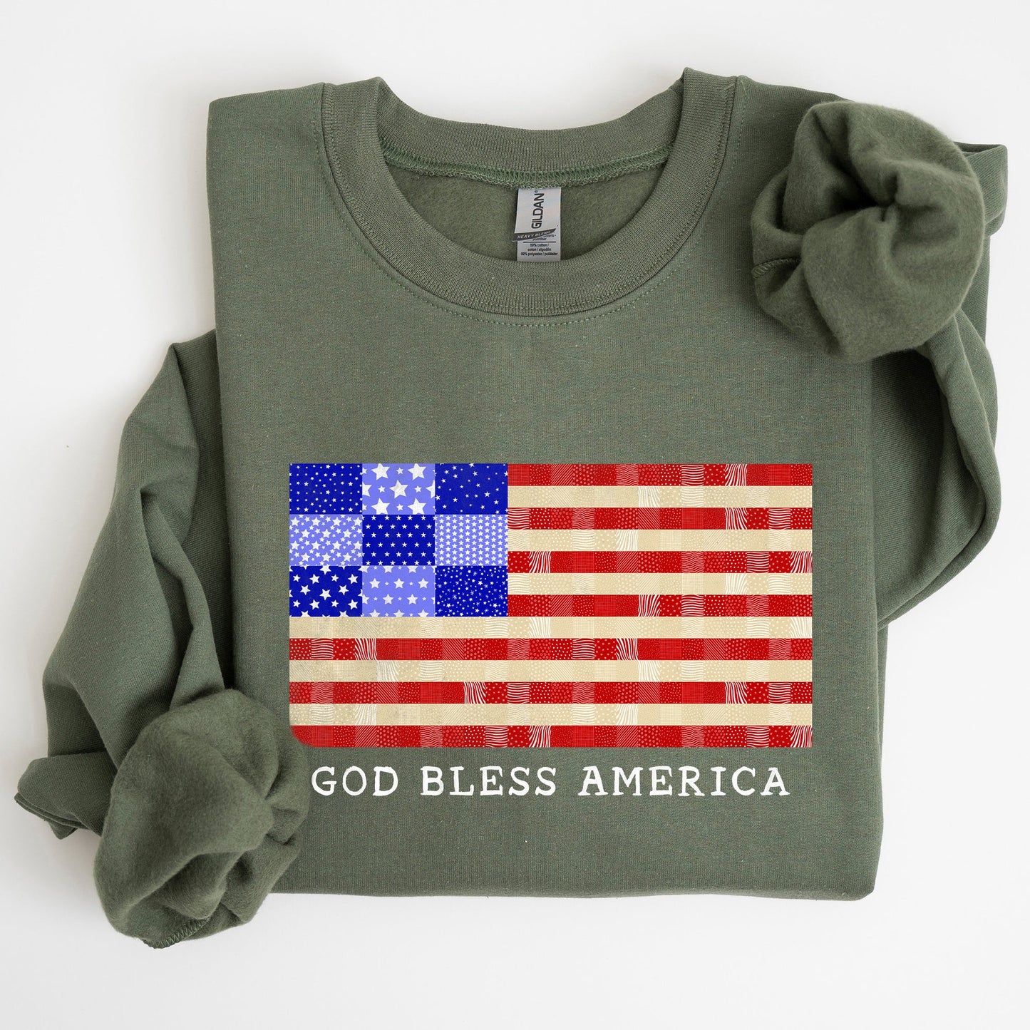 God Bless America, Quilt, Flag, 4th of July Sweatshirt