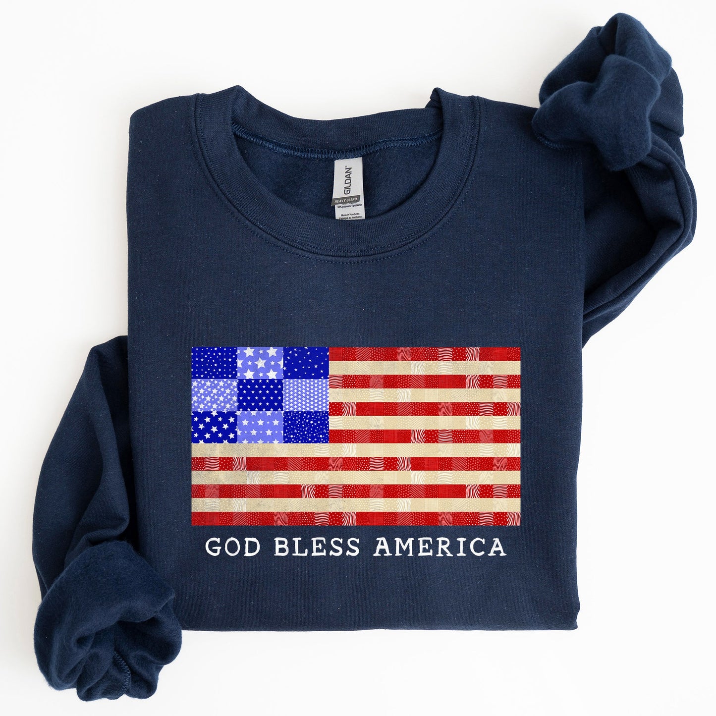 God Bless America, Quilt, Flag, 4th of July Sweatshirt