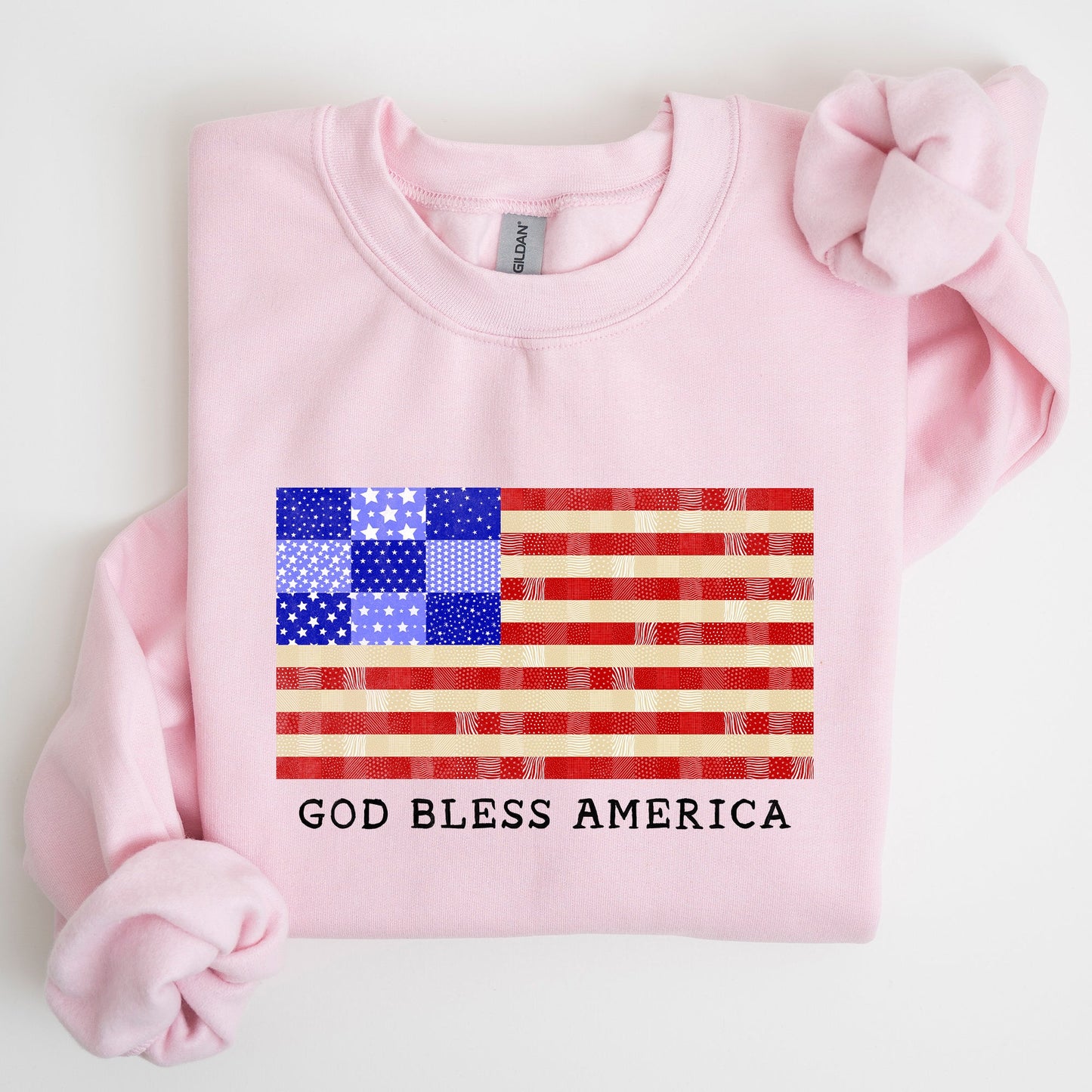God Bless America, Quilt, Flag, 4th of July Sweatshirt