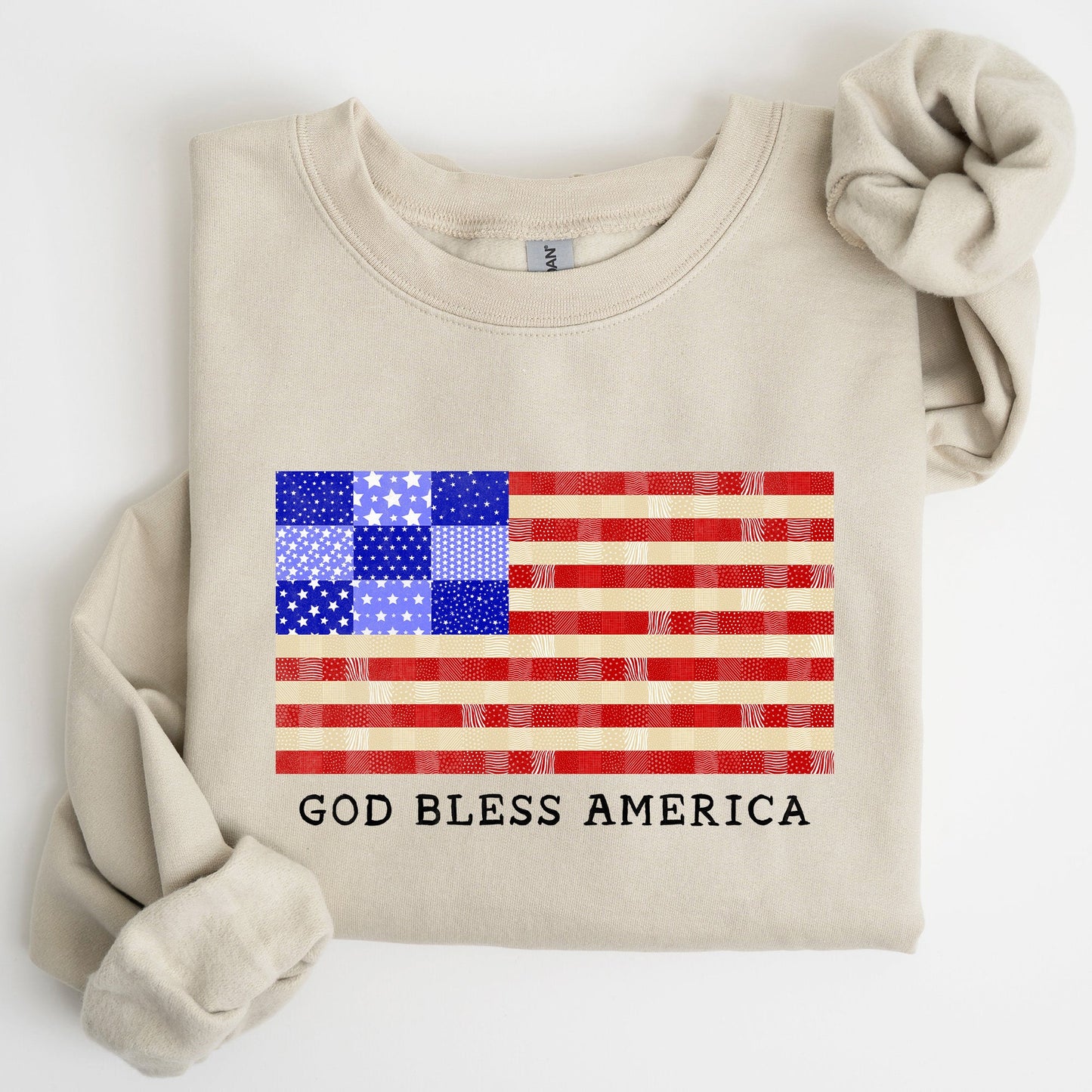 God Bless America, Quilt, Flag, 4th of July Sweatshirt