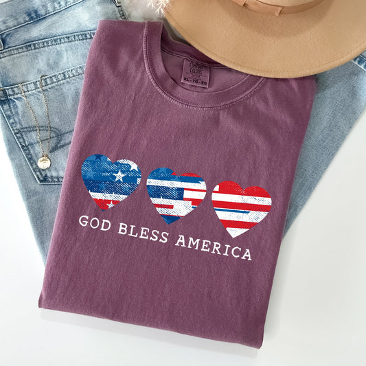God Bless America, Retro Hearts, Patriotic Tshirt Comfort Colors T-Shirt
