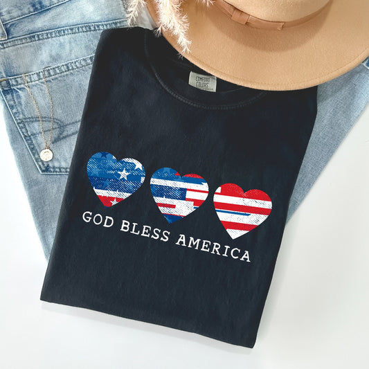 God Bless America, Retro Hearts, Patriotic Tshirt Comfort Colors T-Shirt