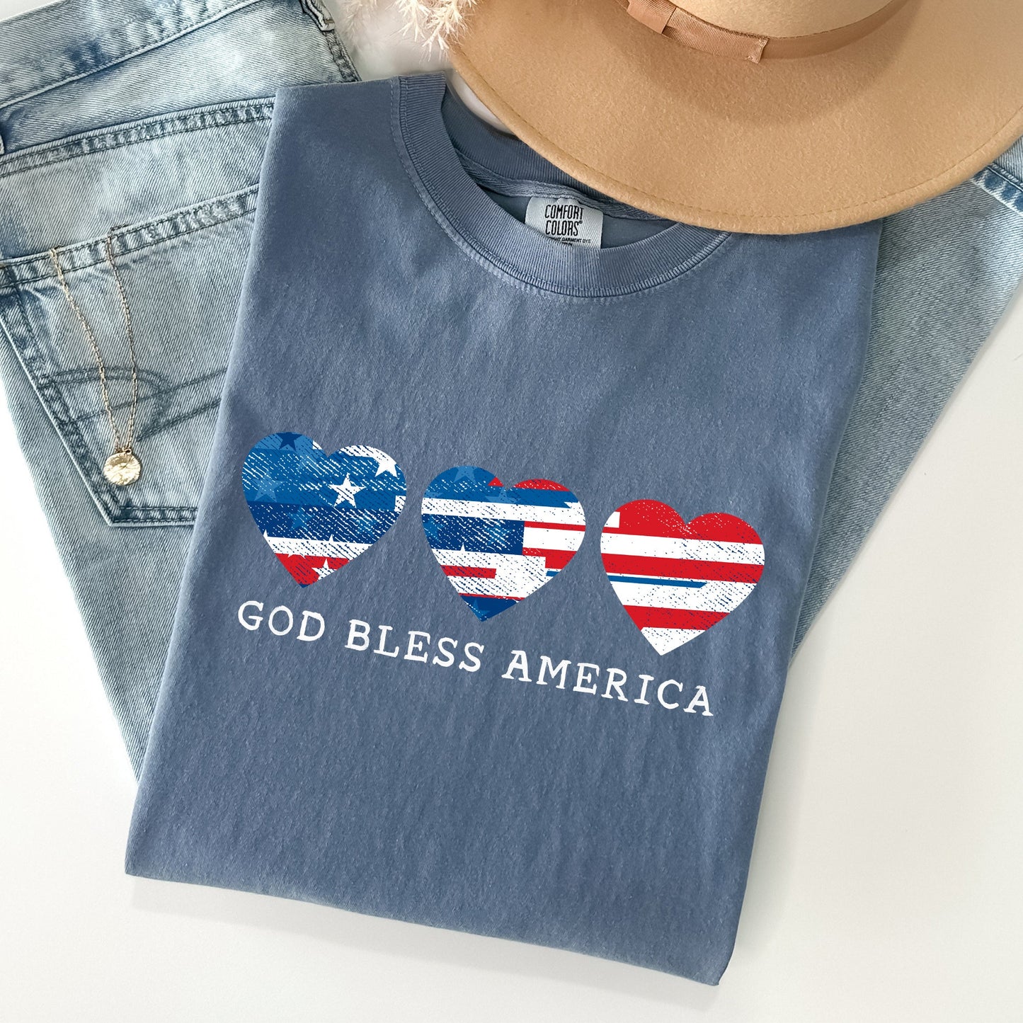 God Bless America, Retro Hearts, Patriotic Tshirt Comfort Colors T-Shirt