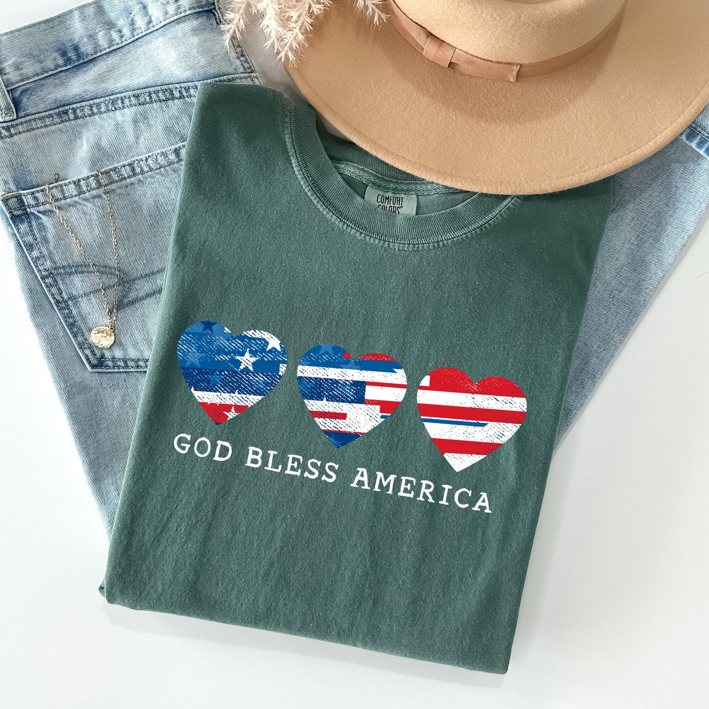 God Bless America, Retro Hearts, Patriotic Tshirt Comfort Colors T-Shirt
