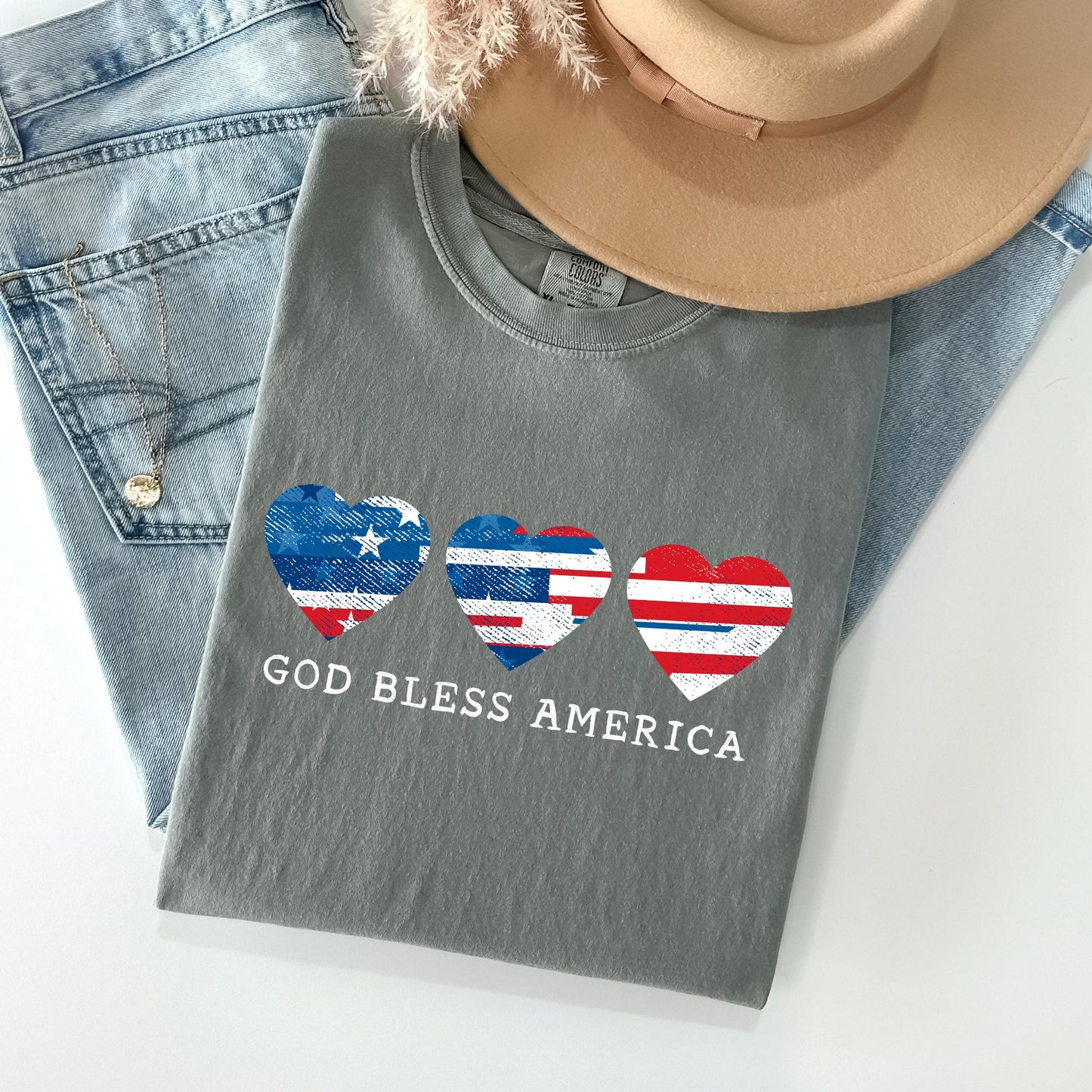 God Bless America, Retro Hearts, Patriotic Tshirt Comfort Colors T-Shirt