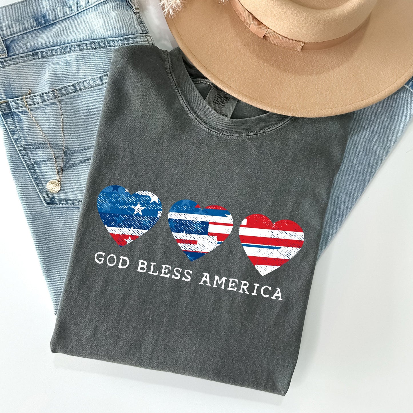 God Bless America, Retro Hearts, Patriotic Tshirt Comfort Colors T-Shirt