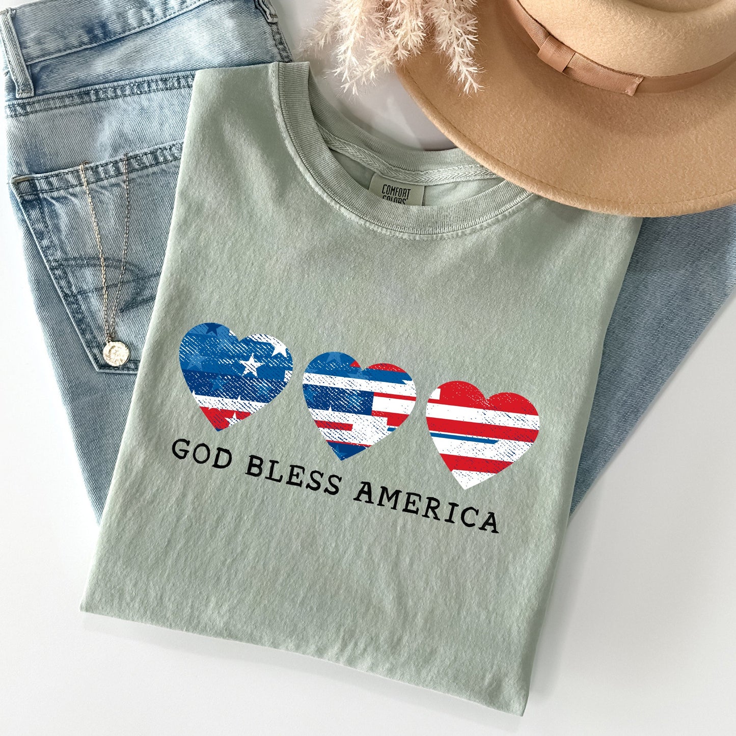 God Bless America, Retro Hearts, Patriotic Tshirt Comfort Colors T-Shirt