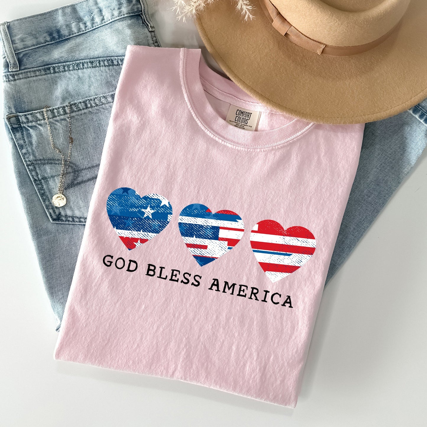 God Bless America, Retro Hearts, Patriotic Tshirt Comfort Colors T-Shirt