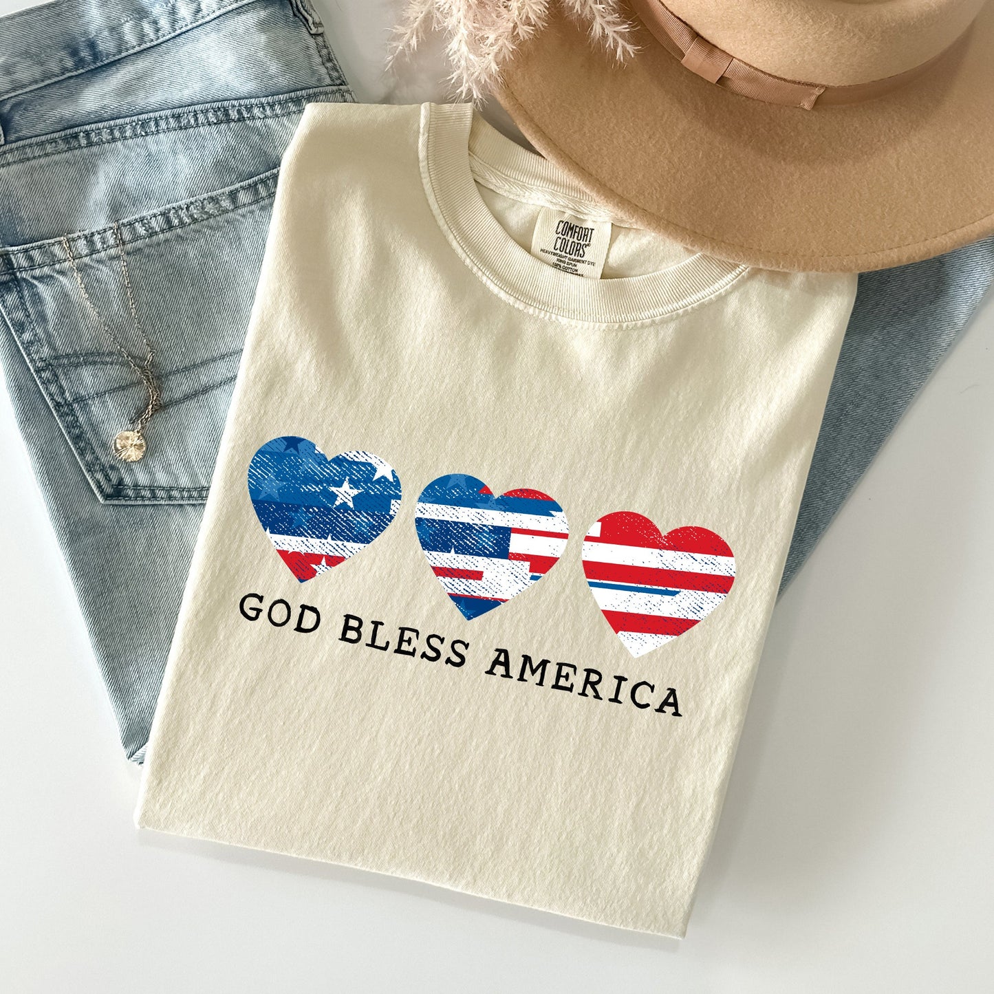 God Bless America, Retro Hearts, Patriotic Tshirt Comfort Colors T-Shirt