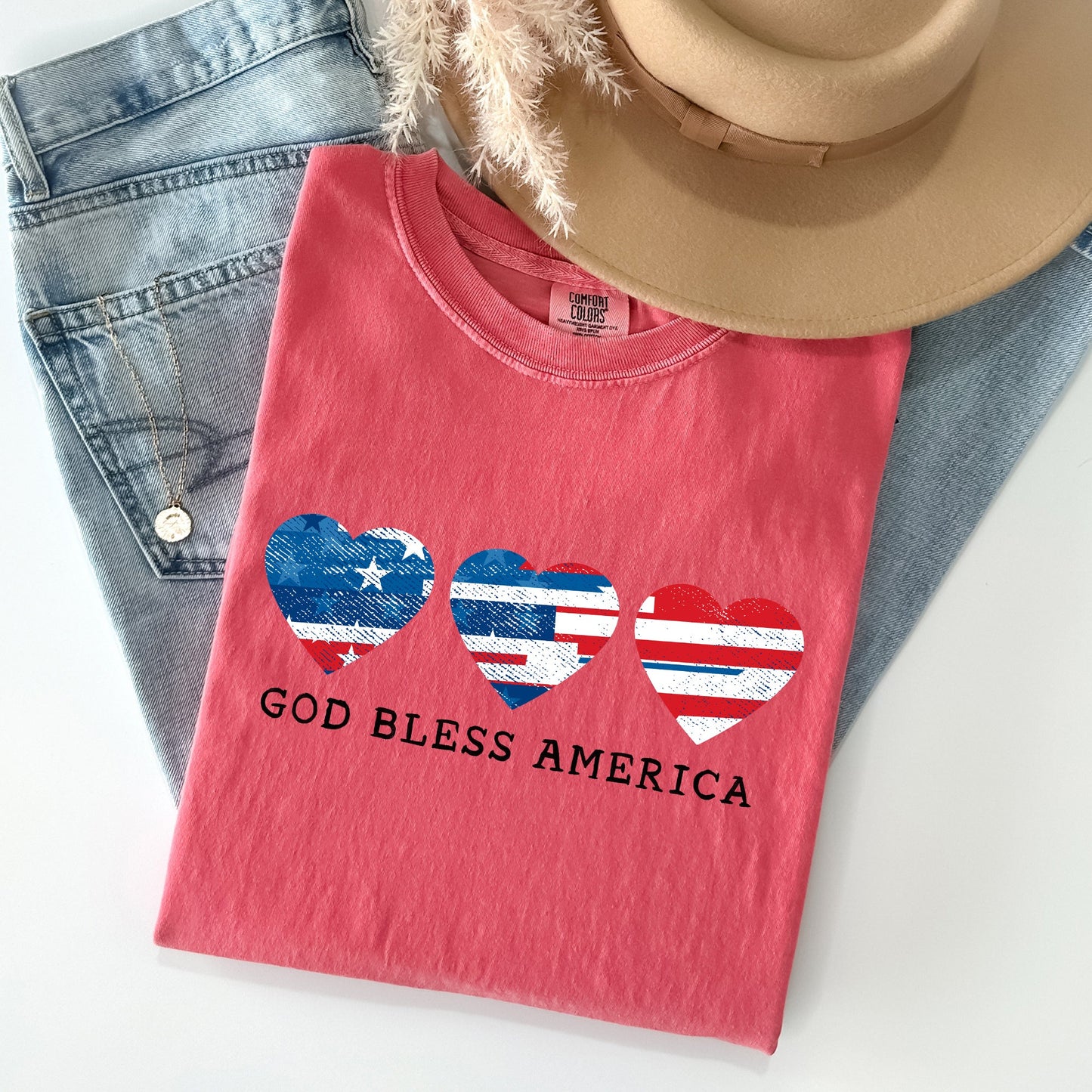 God Bless America, Retro Hearts, Patriotic Tshirt Comfort Colors T-Shirt