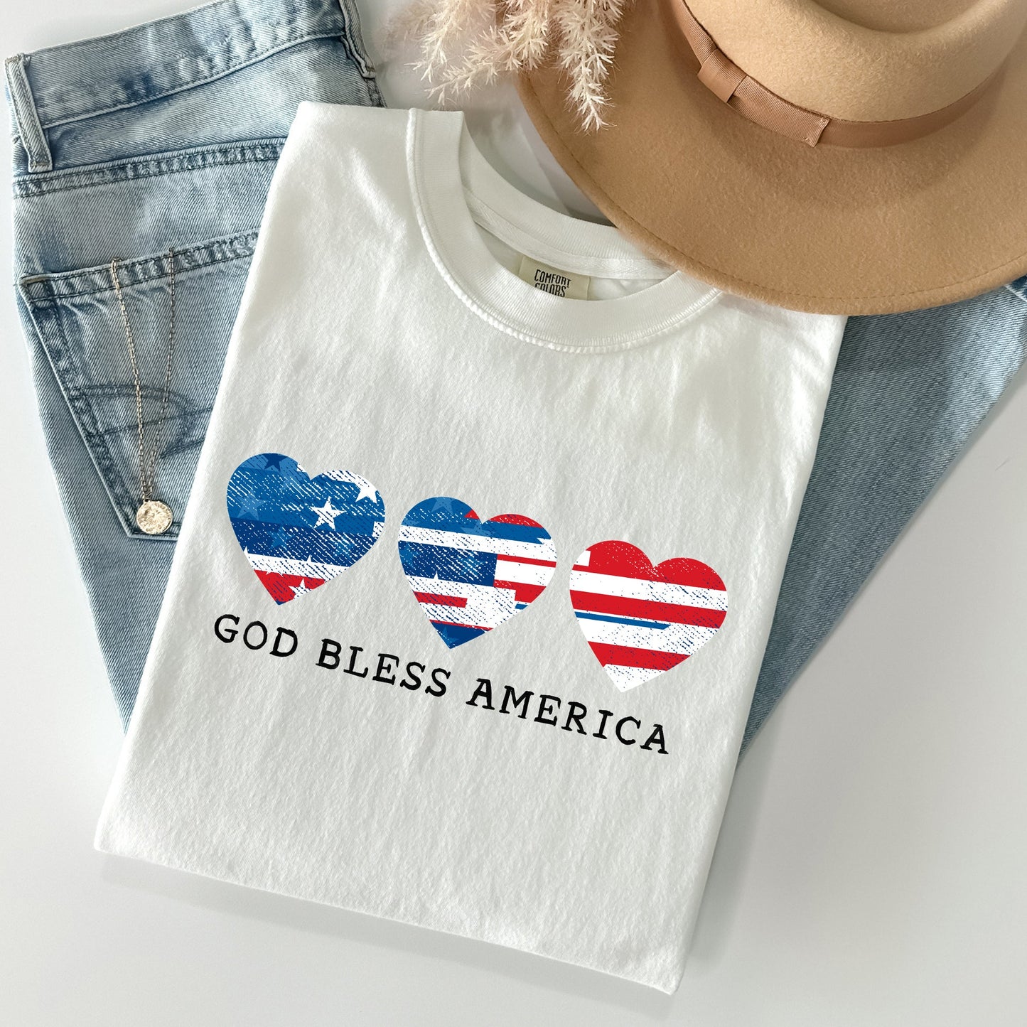 God Bless America, Retro Hearts, Patriotic Tshirt Comfort Colors T-Shirt