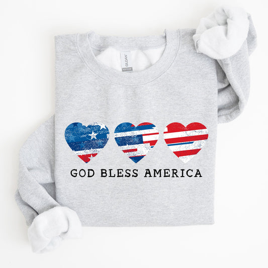 God Bless America, Retro Hearts, 4th of July Sweatshirt