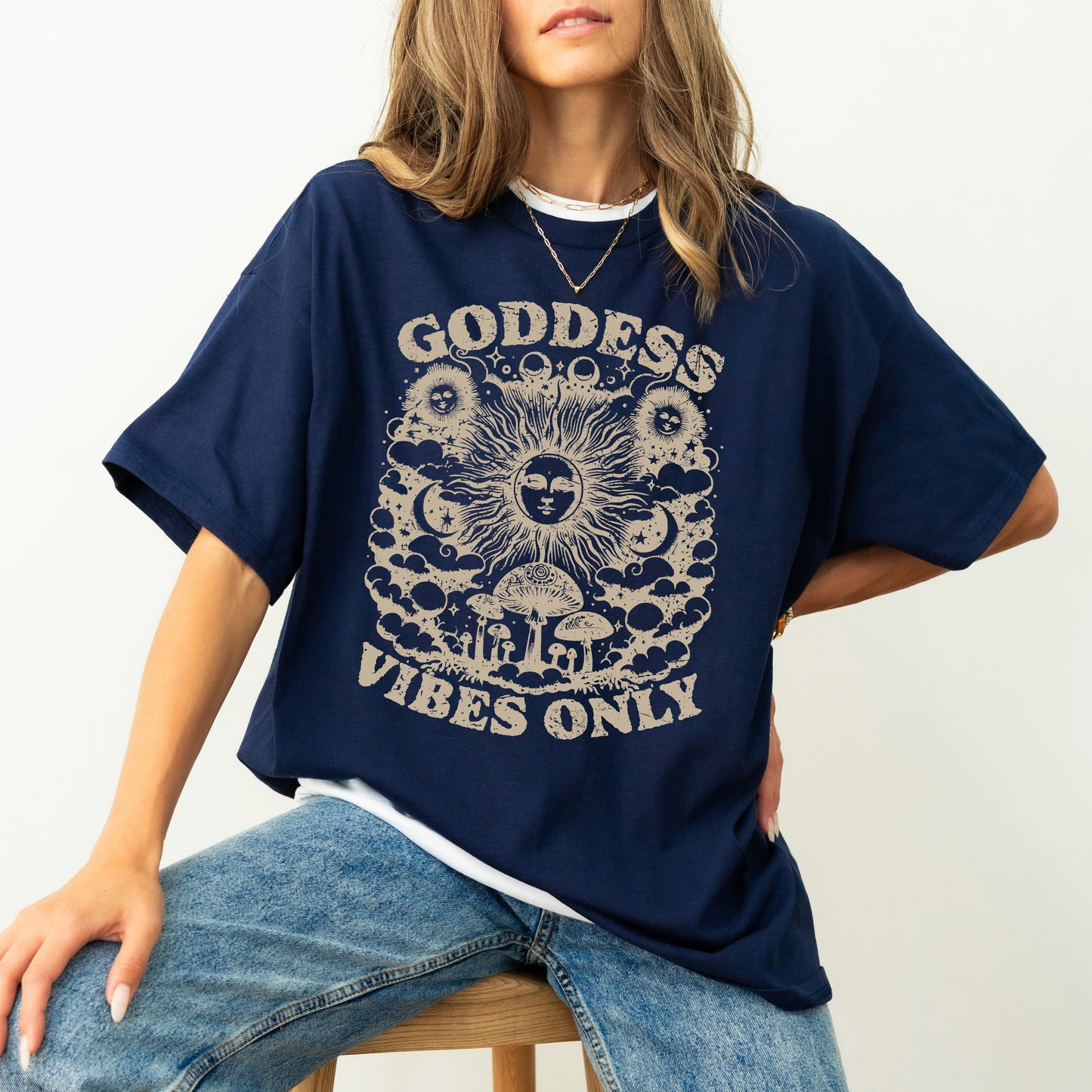 Goddess Vibes Only, Mental Health, Self Care, Tarot, Mystical, Magic, Sun, Mushrooms, Moon, Tshirt Comfort Colors T-Shirt