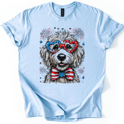 Golden Doodle Patriotic Dog, USA, America, Pet Lover, 4th of July, Soft Style T-Shirt